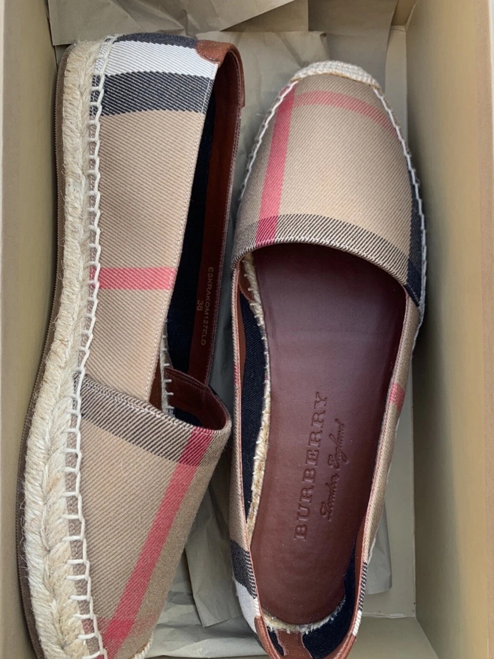 Burberry Women's Sz 38 Housecheck Hodgeson Flat Espadrille Tan NWOT